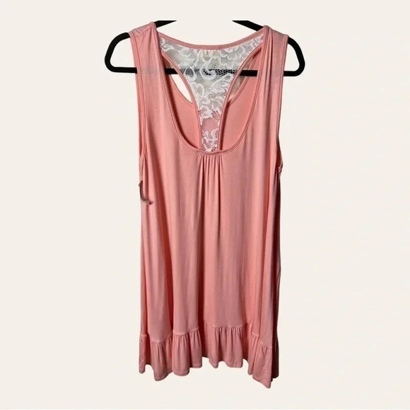 0407W. BE STAGE KNEE LENGTH DRESS PEACH IN COLOR WITH LACE SIZE LARGE - Picture 5 of 9